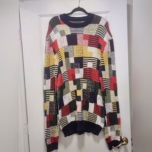 Men's Multicolor Patchwork Crewneck Sweater - Casual Knit